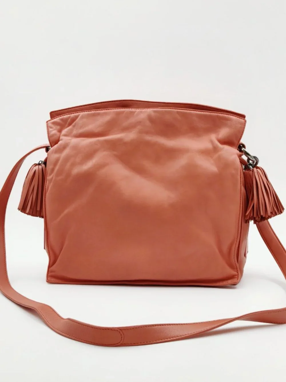 Loewe Vintage Coral Orange Leather Crossbody Shoulder Bag Tassel